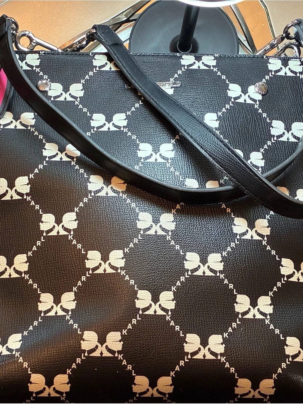 Karl Lagerfeld Black Tote with White Logo Pattern - Picture 3 of 15